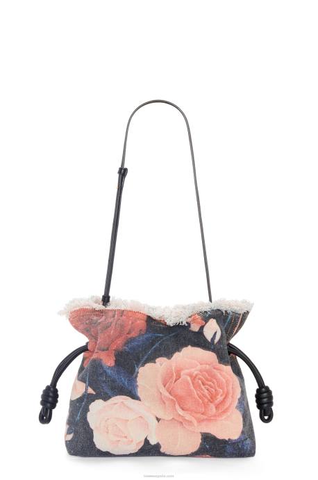 Loewe mujer bolso de mano flamenco rosas en denim LP64389 negro