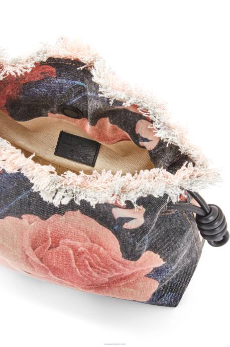 Loewe mujer bolso de mano flamenco rosas en denim LP64389 negro