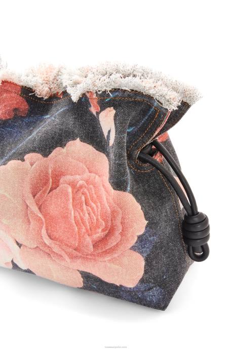 Loewe mujer bolso de mano flamenco rosas en denim LP64389 negro