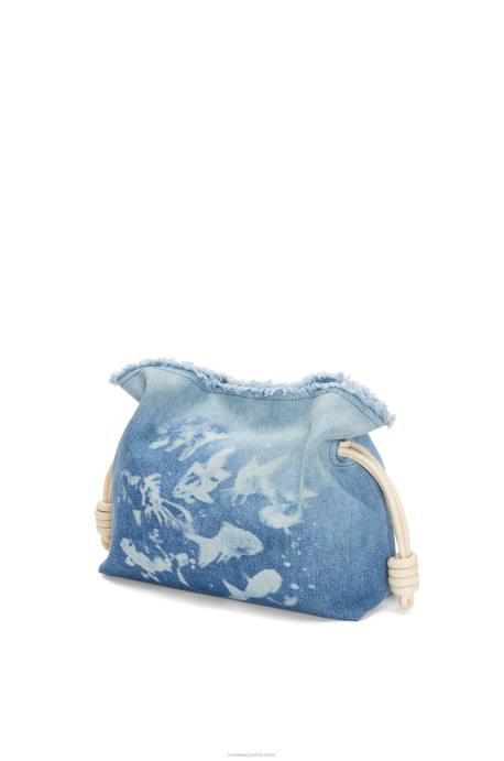 Loewe mujer clutch flamenco en denim LP64534 azul claro/marfil