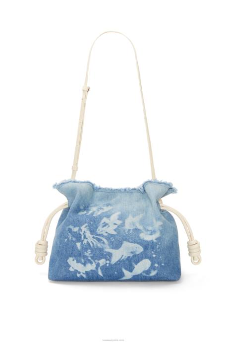 Loewe mujer clutch flamenco en denim LP64534 azul claro/marfil