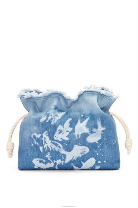 Loewe mujer clutch flamenco grande en denim LP64391 azul claro/marfil