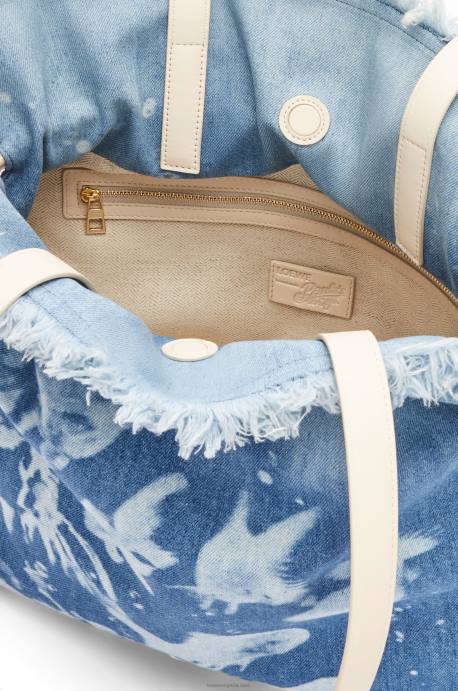 Loewe mujer clutch flamenco grande en denim LP64391 azul claro/marfil
