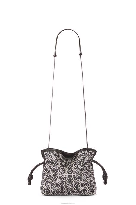Loewe mujer mini clutch de flamenca en jacquard anagrama y piel bovina LP64292 azul marino/negro