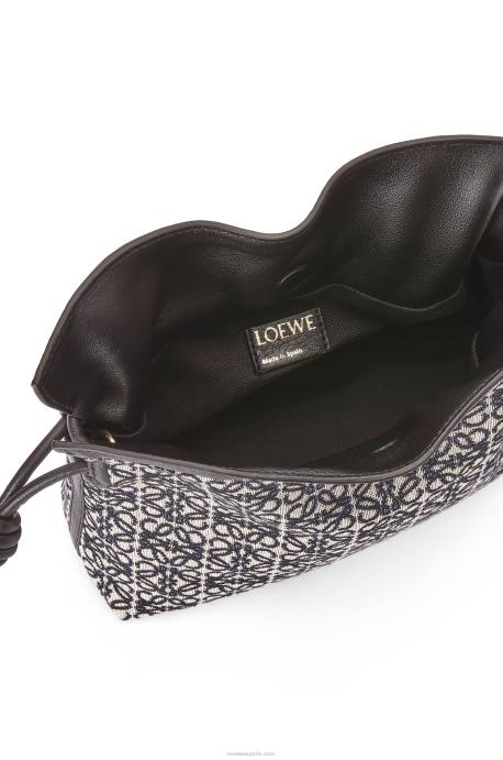 Loewe mujer mini clutch de flamenca en jacquard anagrama y piel bovina LP64292 azul marino/negro