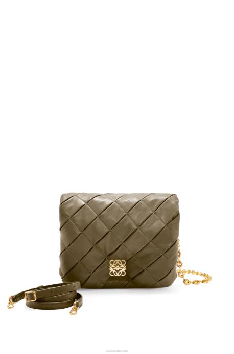 Loewe mujer Puffer goya de piel de cordero napa brillante plisada LP64382 verde caqui oscuro