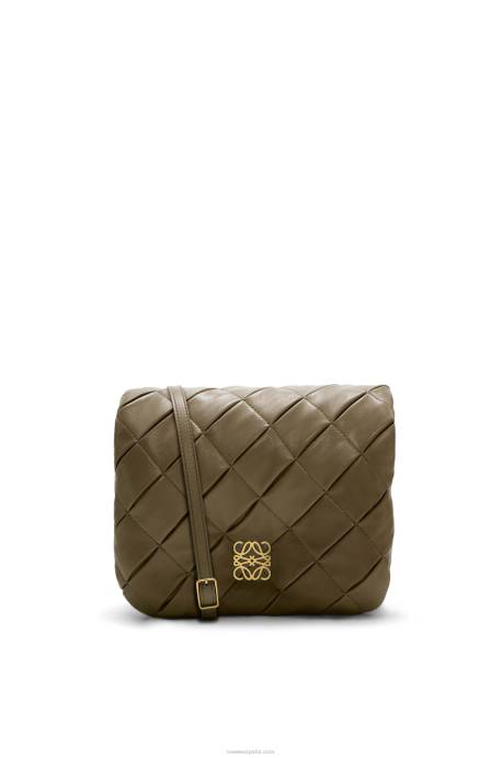 Loewe mujer Puffer goya de piel de cordero napa brillante plisada LP64382 verde caqui oscuro