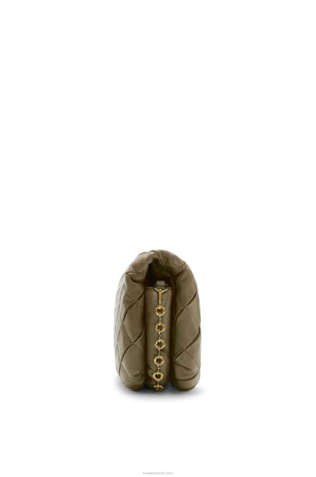 Loewe mujer Puffer goya de piel de cordero napa brillante plisada LP64382 verde caqui oscuro