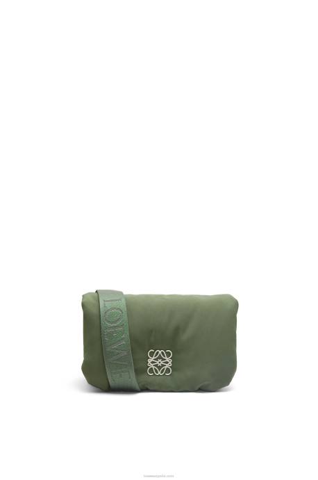 Loewe mujer bolso goya mini puffer de nailon LP64430 caqui de la vendimia