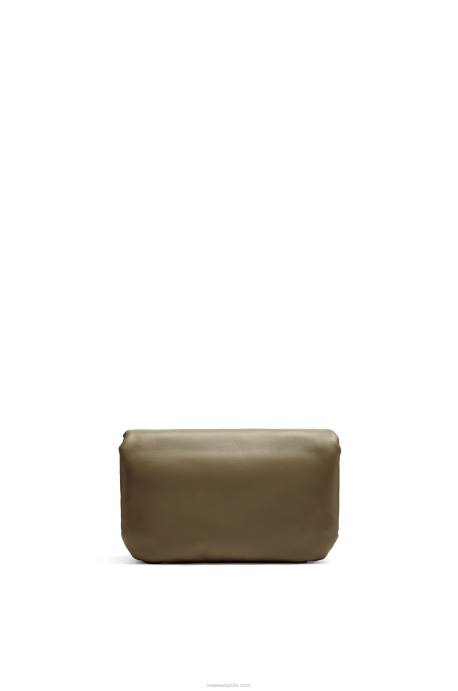 Loewe mujer bolso goya mini puffer de piel de cordero napa brillante LP64246 verde caqui oscuro