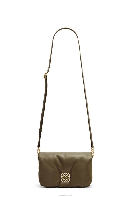 Loewe mujer bolso goya mini puffer de piel de cordero napa brillante LP64246 verde caqui oscuro