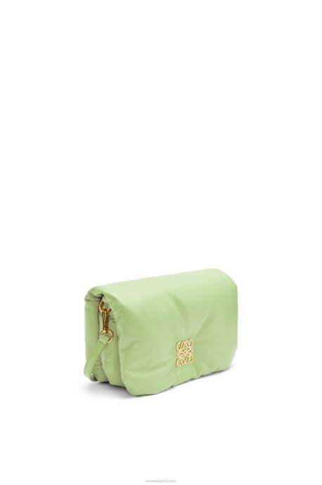 Loewe mujer bolso goya mini puffer de piel de cordero napa brillante LP64247 verde pálido claro