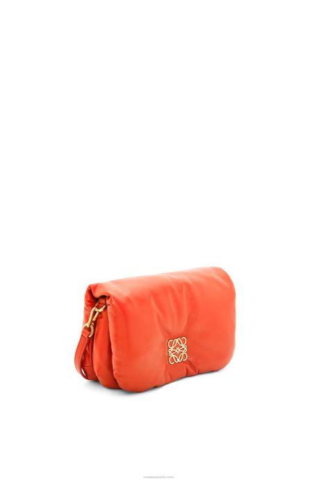 Loewe mujer bolso goya mini puffer de piel de cordero napa brillante LP64326 amanecer naranja