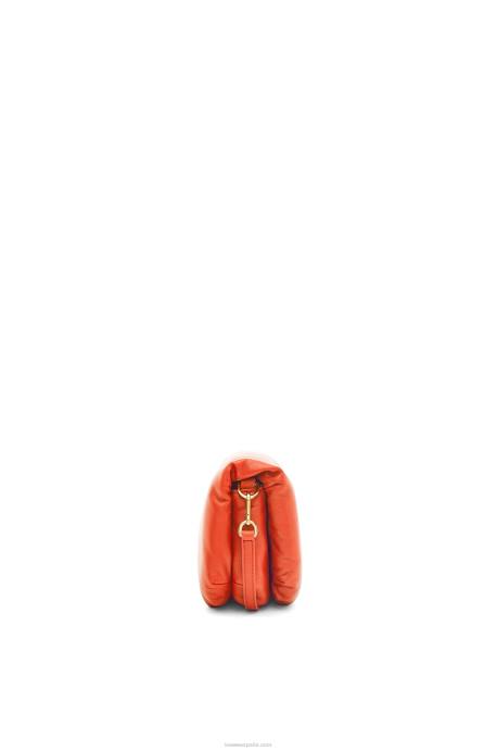 Loewe mujer bolso goya mini puffer de piel de cordero napa brillante LP64326 amanecer naranja