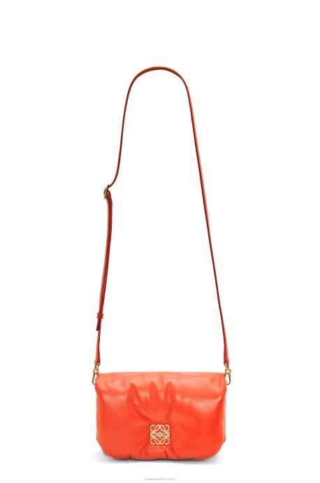 Loewe mujer bolso goya mini puffer de piel de cordero napa brillante LP64326 amanecer naranja