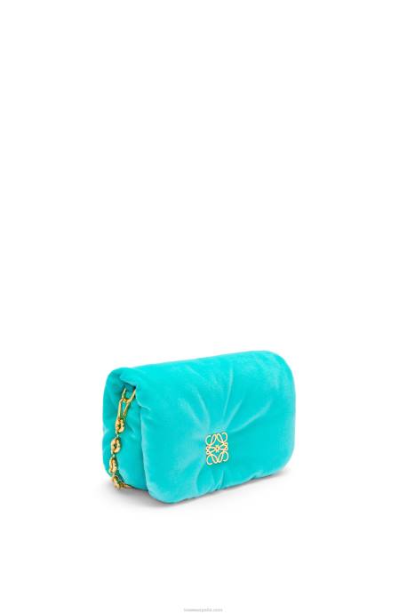 Loewe mujer bolso goya mini puffer de terciopelo LP64248 Azul caribeño