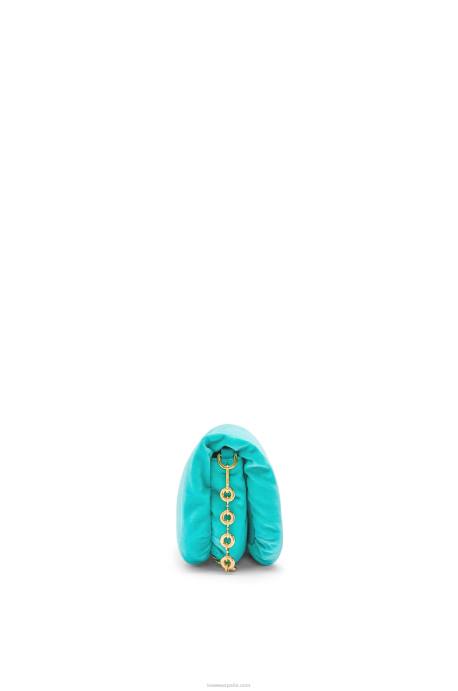 Loewe mujer bolso goya mini puffer de terciopelo LP64248 Azul caribeño