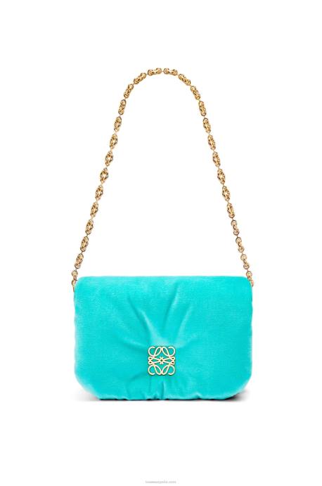 Loewe mujer bolso goya mini puffer de terciopelo LP64248 Azul caribeño