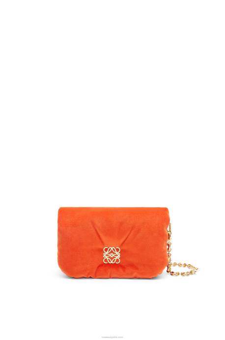 Loewe mujer bolso goya mini puffer de terciopelo LP64249 rojo coral