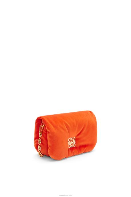 Loewe mujer bolso goya mini puffer de terciopelo LP64249 rojo coral