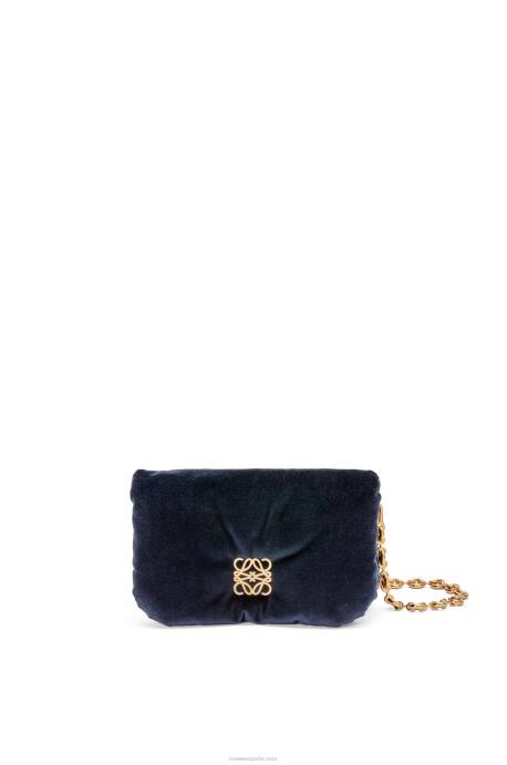 Loewe mujer bolso goya mini puffer de terciopelo LP64250 azul oscuro