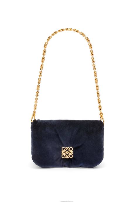 Loewe mujer bolso goya mini puffer de terciopelo LP64250 azul oscuro