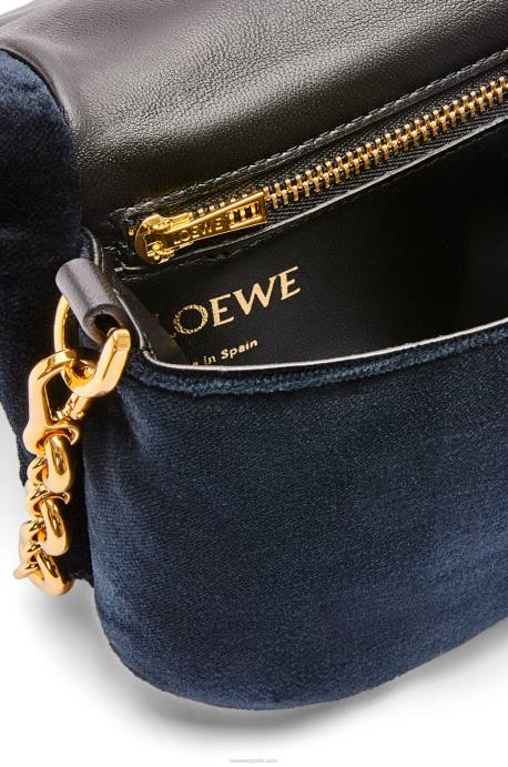 Loewe mujer bolso goya mini puffer de terciopelo LP64250 azul oscuro