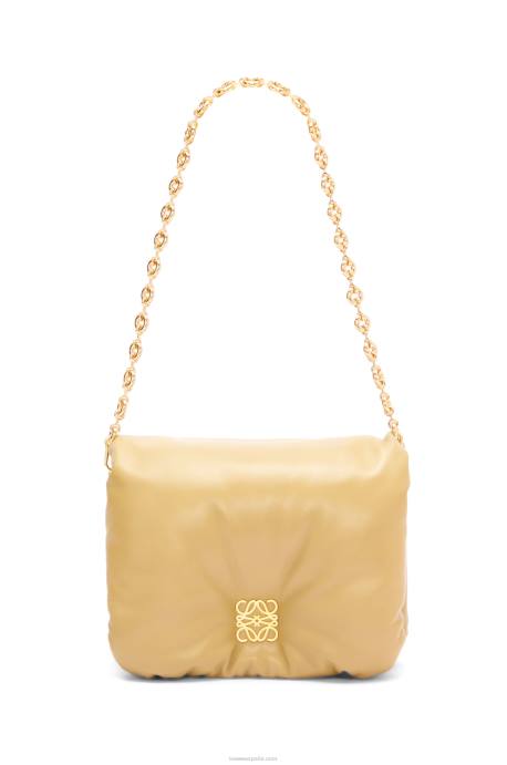 Loewe mujer bolso puffer goya de napa de cordero brillante LP64380 manteca