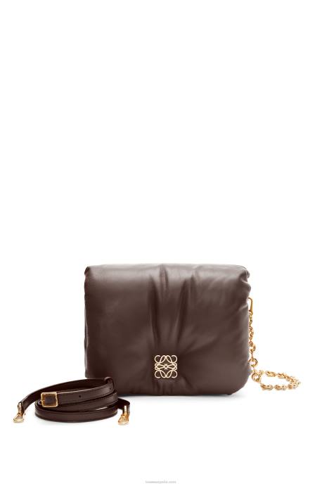 Loewe mujer bolso puffer goya de napa de cordero brillante LP64383 chocolate negro