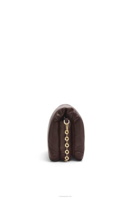 Loewe mujer bolso puffer goya de napa de cordero brillante LP64383 chocolate negro