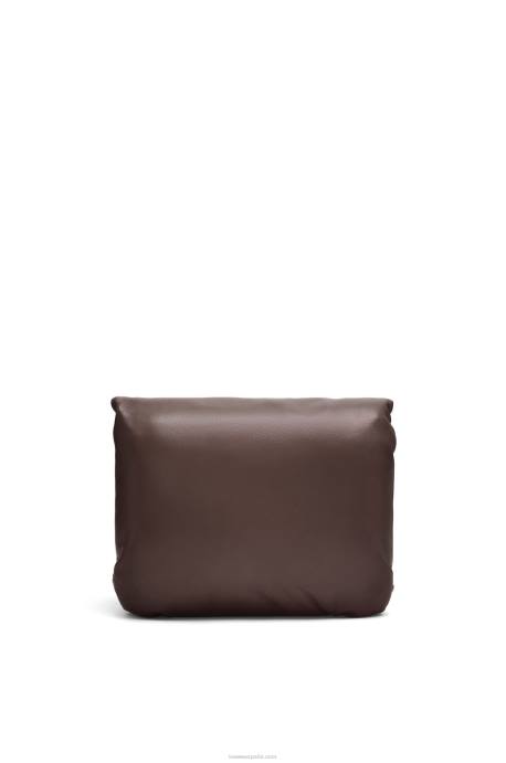 Loewe mujer bolso puffer goya de napa de cordero brillante LP64383 chocolate negro