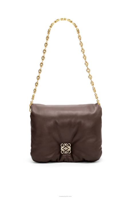 Loewe mujer bolso puffer goya de napa de cordero brillante LP64383 chocolate negro
