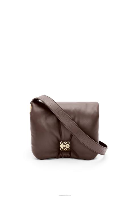 Loewe mujer bolso puffer goya de napa de cordero brillante LP64383 chocolate negro