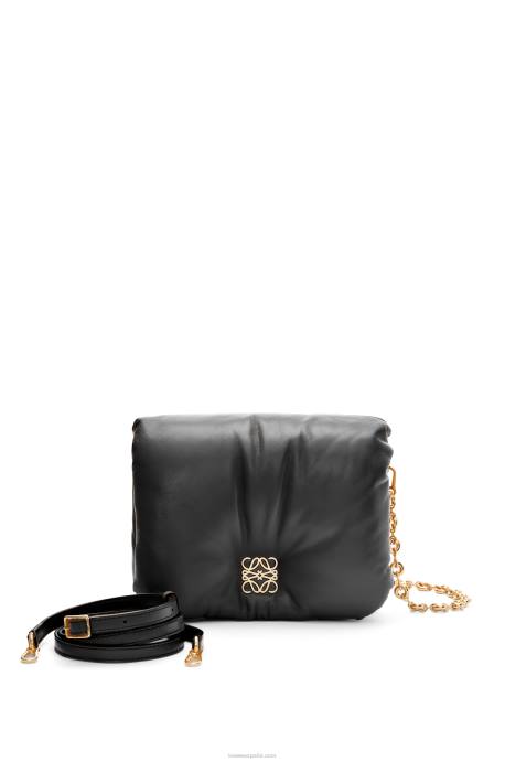 Loewe mujer bolso puffer goya de napa de cordero brillante LP64385 negro