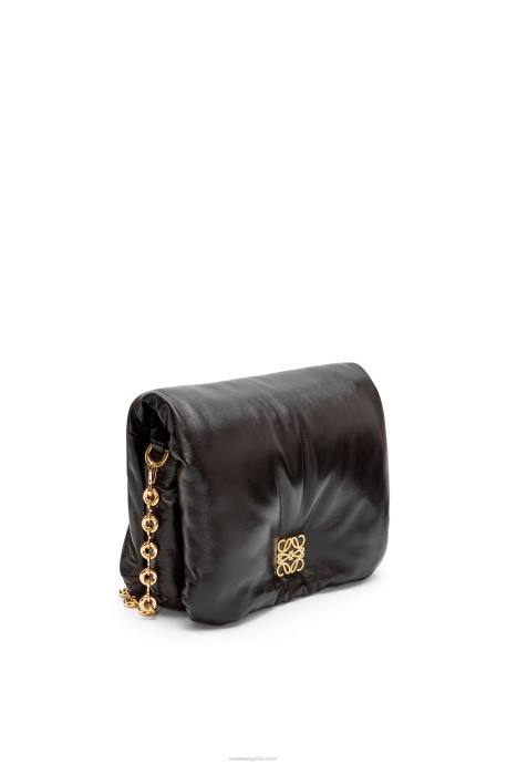 Loewe mujer bolso puffer goya de napa de cordero brillante LP64385 negro