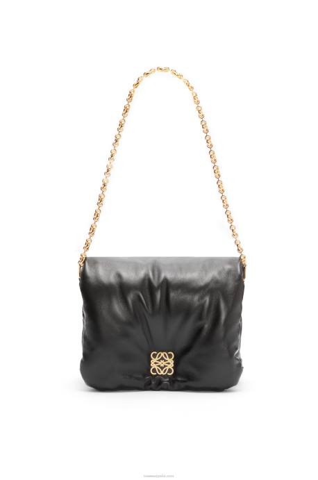 Loewe mujer bolso puffer goya de napa de cordero brillante LP64385 negro