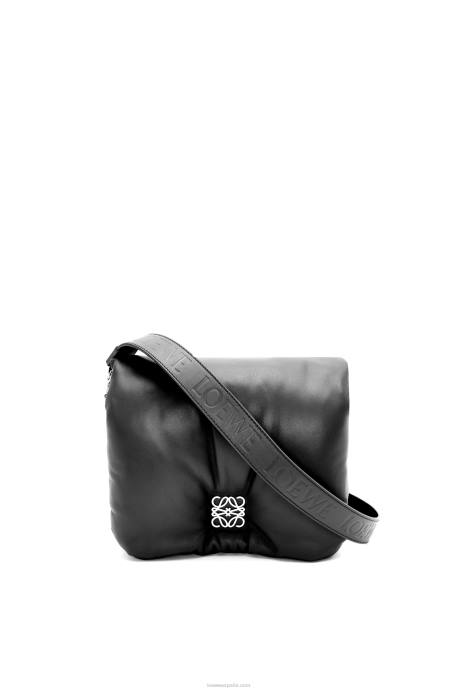 Loewe mujer bolso puffer goya de napa de cordero brillante LP64385 negro