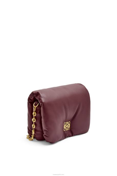 Loewe mujer bolso puffer goya de napa de cordero brillante LP64416 borgoña