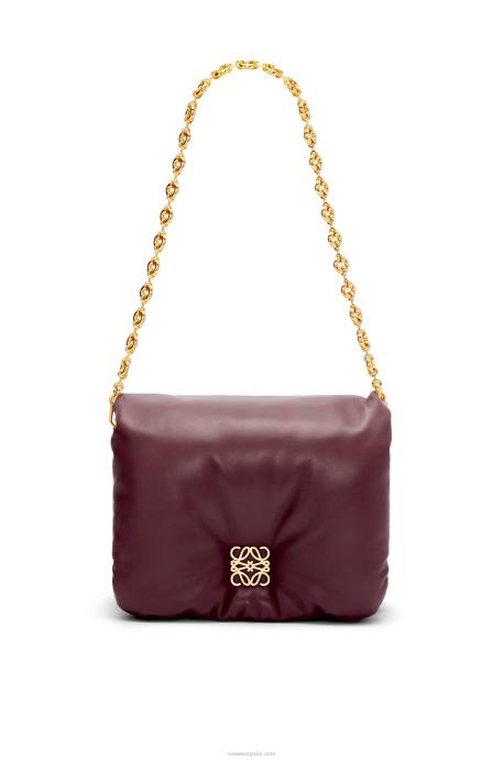 Loewe mujer bolso puffer goya de napa de cordero brillante LP64416 borgoña
