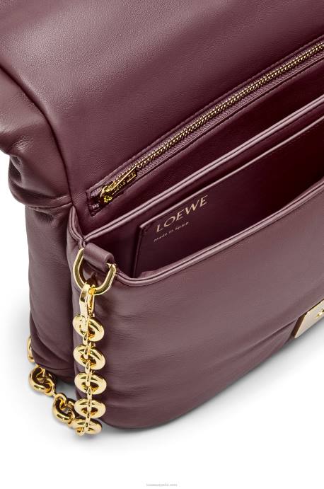 Loewe mujer bolso puffer goya de napa de cordero brillante LP64416 borgoña
