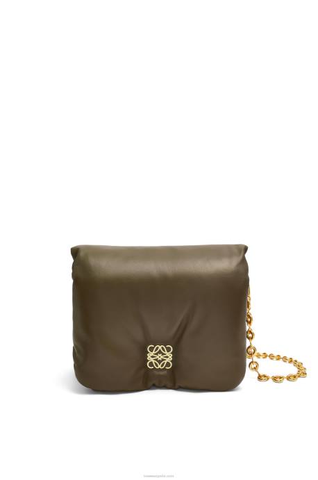 Loewe mujer bolso puffer goya de napa de cordero brillante LP64465 verde caqui oscuro