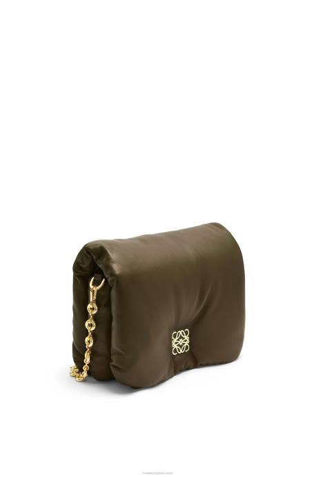 Loewe mujer bolso puffer goya de napa de cordero brillante LP64465 verde caqui oscuro