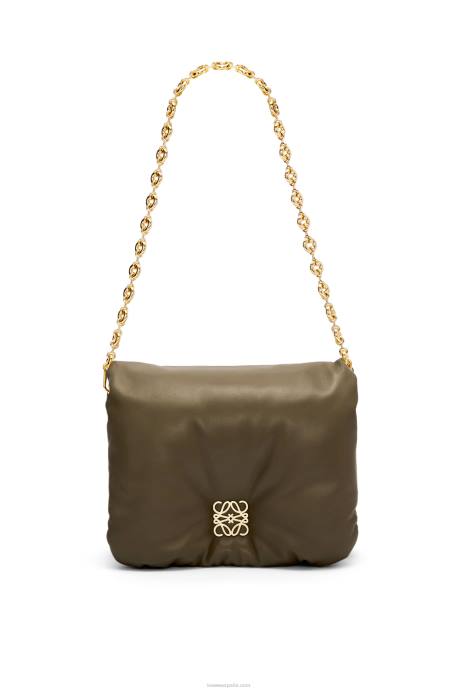 Loewe mujer bolso puffer goya de napa de cordero brillante LP64465 verde caqui oscuro