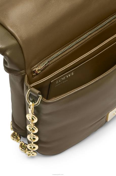 Loewe mujer bolso puffer goya de napa de cordero brillante LP64465 verde caqui oscuro