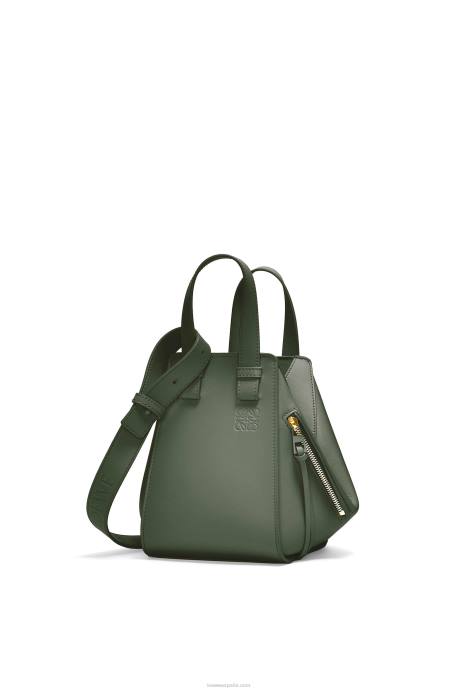 Loewe mujer Bolso compacto hamaca de piel de becerro satinada LP64461 caqui de la vendimia