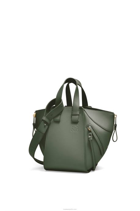 Loewe mujer Bolso compacto hamaca de piel de becerro satinada LP64461 caqui de la vendimia