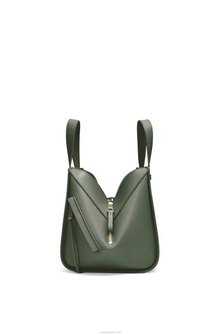 Loewe mujer Bolso compacto hamaca de piel de becerro satinada LP64461 caqui de la vendimia