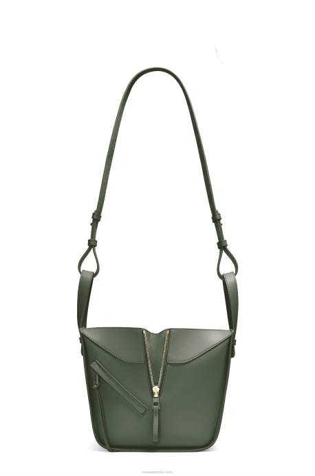 Loewe mujer Bolso compacto hamaca de piel de becerro satinada LP64461 caqui de la vendimia
