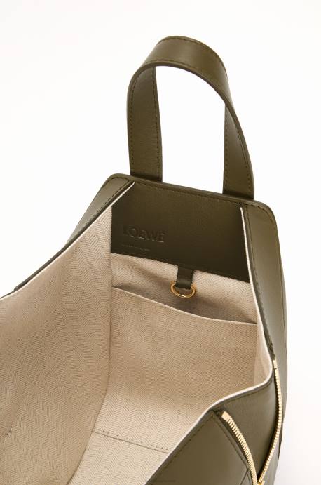 Loewe mujer bolso compacto hamaca en piel de becerro clásica LP64372 verde caqui oscuro