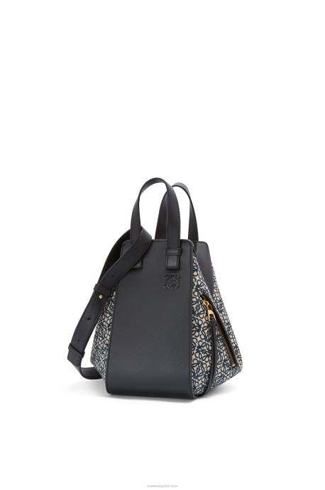 Loewe mujer bolso hamaca pequeño de jacquard anagrama y piel de becerro LP64520 azul marino/negro